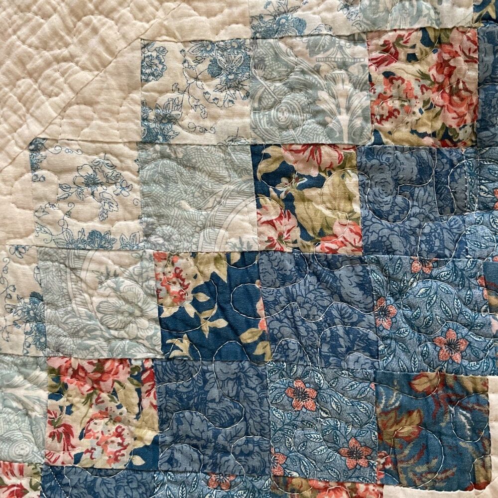 Handmade Vintage Quilt Patchwork Jacket Blue Ivor… - image 8